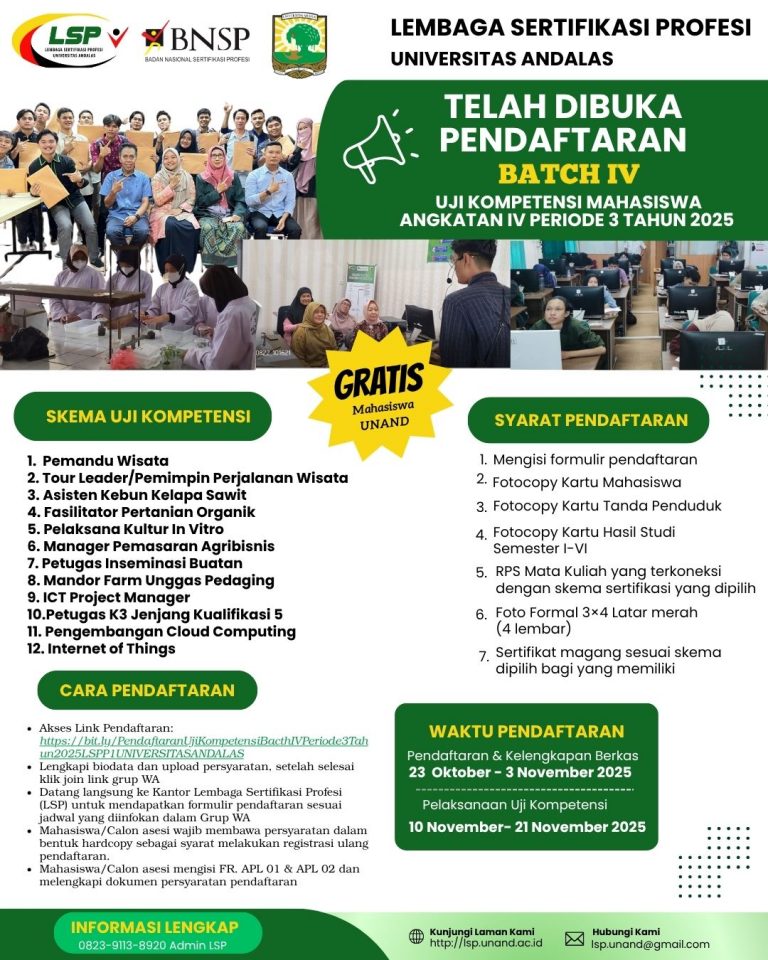 PEMBUKAAN PENDAFTARAN UJI KOMPETENSI BACTH IV PERIODE 3 TAHUN 2025